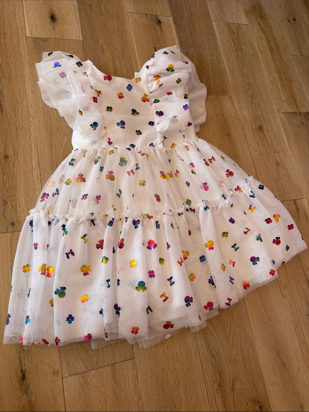 Girls' Disney White Floral Sparkle Tulle Dress